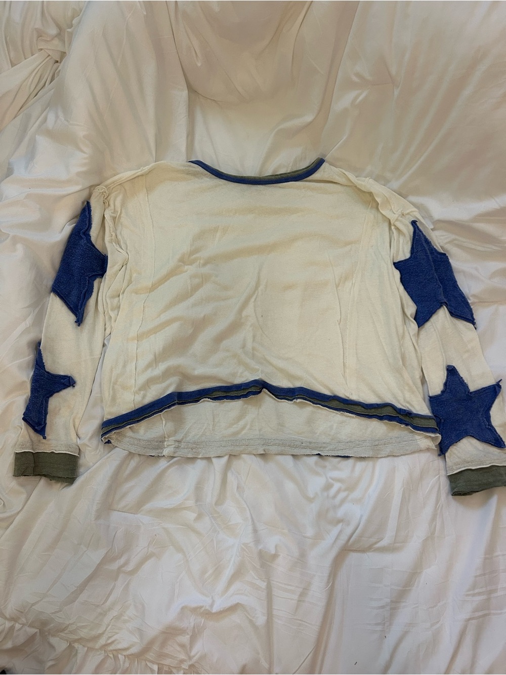 Free People Cream Pullover Top with Blue Star Accents